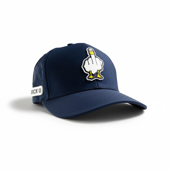 "Gorra azul DUCK U con logo grande del pato y estilo deportivo urbano"